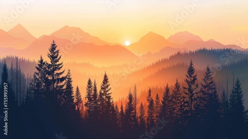 Scenic sunset view in the mountains, perfect for travel websites or nature-themed designs. © Fotograf