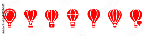 Hot Air Balloon with Basket Line and Silhouette Color Icon Set. Fly Hotair Ballon for Sky Journey Outline and Solid Symbol Collection. Flight Baloon for Travel Pictogram. Isolated Vector Illustration