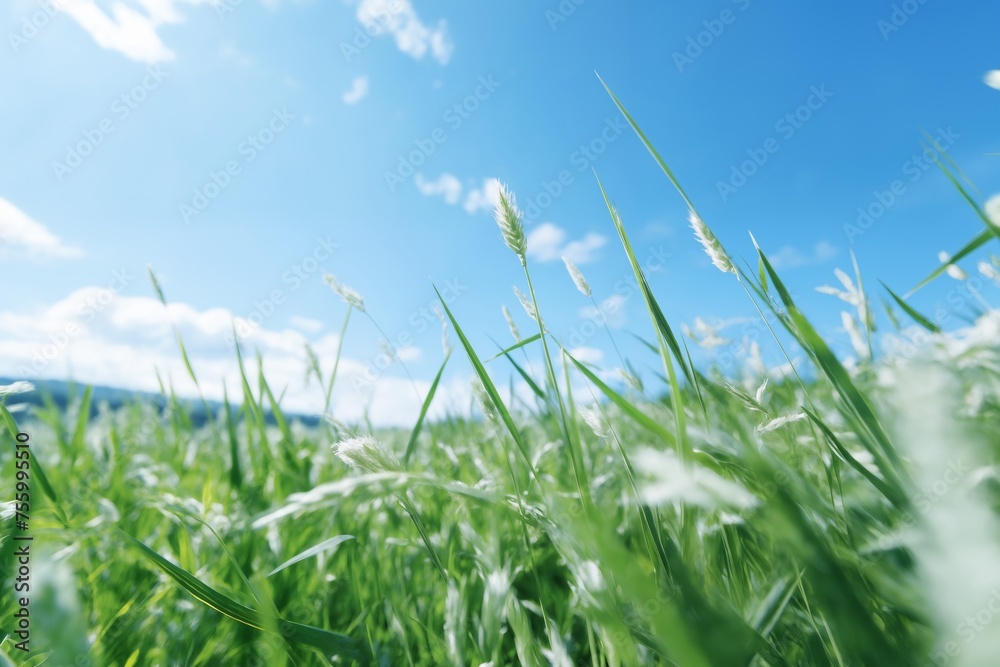 beautiful spring landscape with grass in the field on a bright sunny day, sunlight and beautiful nature, beautiful nature, close view