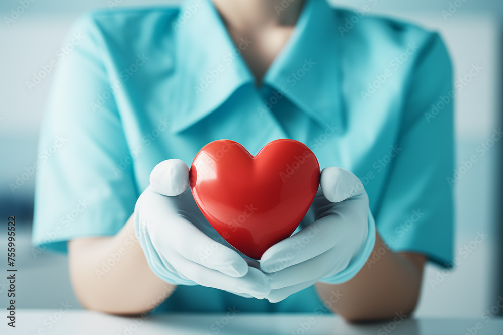 Doctor or nurse holding red heart in their hands, symbol of love and care. Healthcare and medical care concept. Cardiology and heart health. Doctor or nurse holding red heart in their hands, symbol of love and care. Healthcare and medical care concept. Cardiology and heart health.