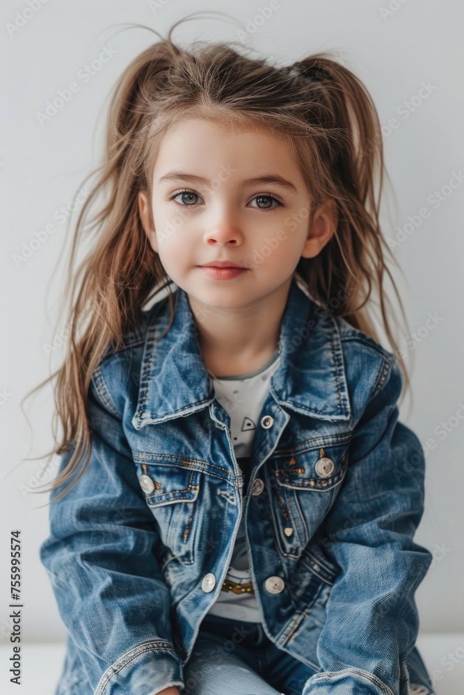 Young girl in denim jacket sitting on bed, suitable for lifestyle blogs. Young girl in denim jacket sitting on bed, suitable for lifestyle blogs.