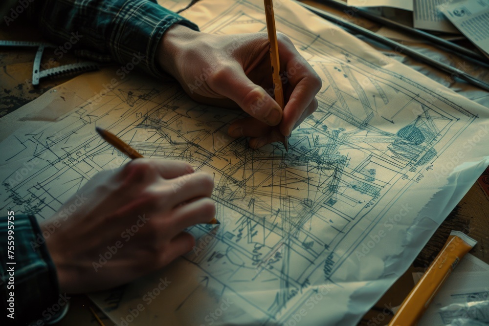 A person is drawing on a piece of paper. Suitable for educational and artistic concepts.