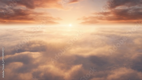 beautiful dramatic sunset sky with cumulus clouds, aerial view for abstract background