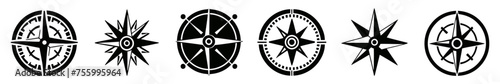 Vector set of variations of the geo mark Wind Rose. Vector compass. Rose Wind in lineal style. Perfect image for Columbus Day.