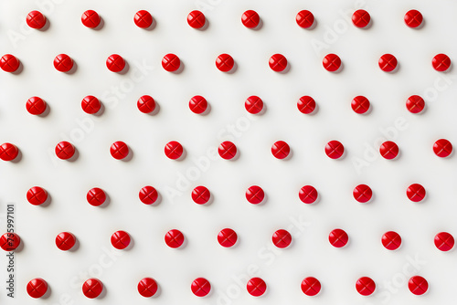 Red pills on a white background. Banner template for advertising vitamins, medicines, healthy lifestyle, microelements 
