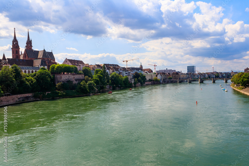 Beautiful panoramic view of Basel city and the Rhine river in Switzerland
