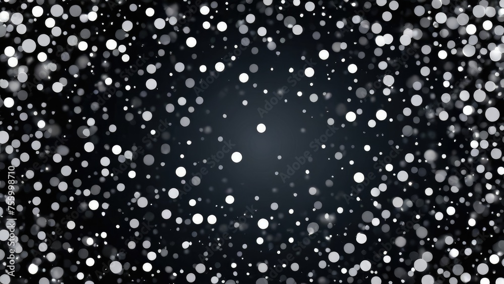 Abstract circle bokeh wallpaper featuring smooth gradient transitions of black to gray, speckled with luminous white and silver light sparkles suggestive of gentle snowfall Abstract circle bokeh wallpaper featuring smooth gradient transitions of black to gray, speckled with luminous white and silver light sparkles suggestive of gentle snowfall
