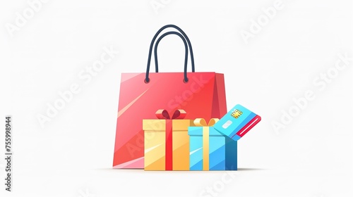Shopping bag with Shopping card, Gift card vector web icon isolated on white background, ,generative ai, 