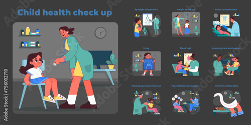 Child health check up set. Vector illustration
