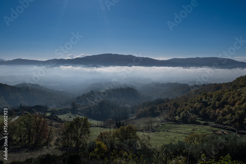 Hazy landscape in Mugello country, Italy