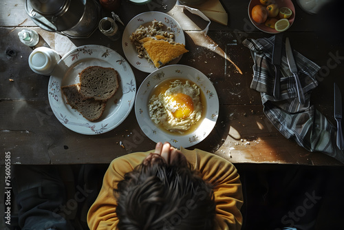 a table with bread and eggs due to food insecurety  photo