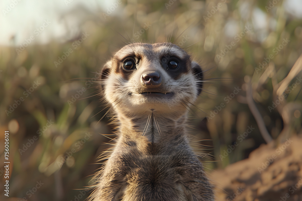 a delighted meerkat standing upright to scan its surroundings, its whiskers twitching with anticipation a delighted meerkat standing upright to scan its surroundings, its whiskers twitching with anticipation
