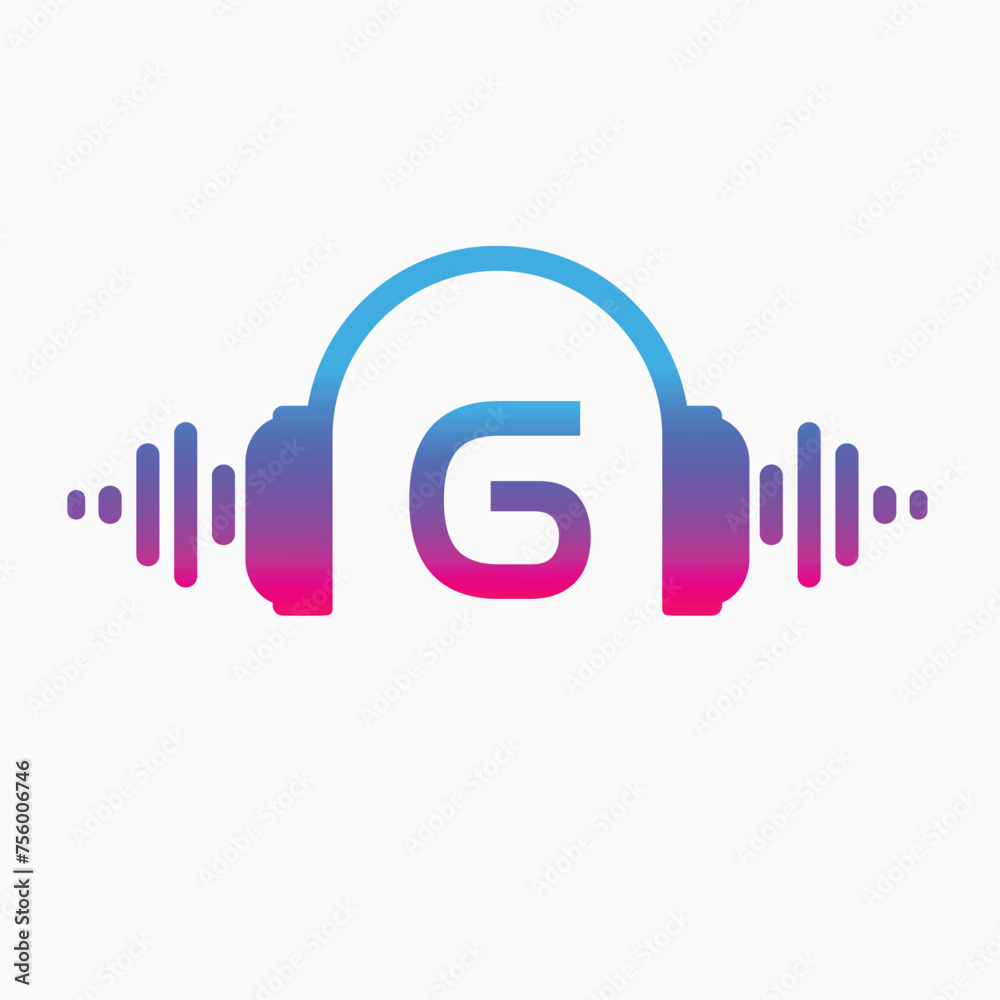 G letter Headphones with sound wave with Pulse music player element. Logo template electronic music, equalizer, store, dj, nightclub, disco. Audio wave logo concept, Abstract Shape vector G letter Headphones with sound wave with Pulse music player element. Logo template electronic music, equalizer, store, dj, nightclub, disco. Audio wave logo concept, Abstract Shape vector