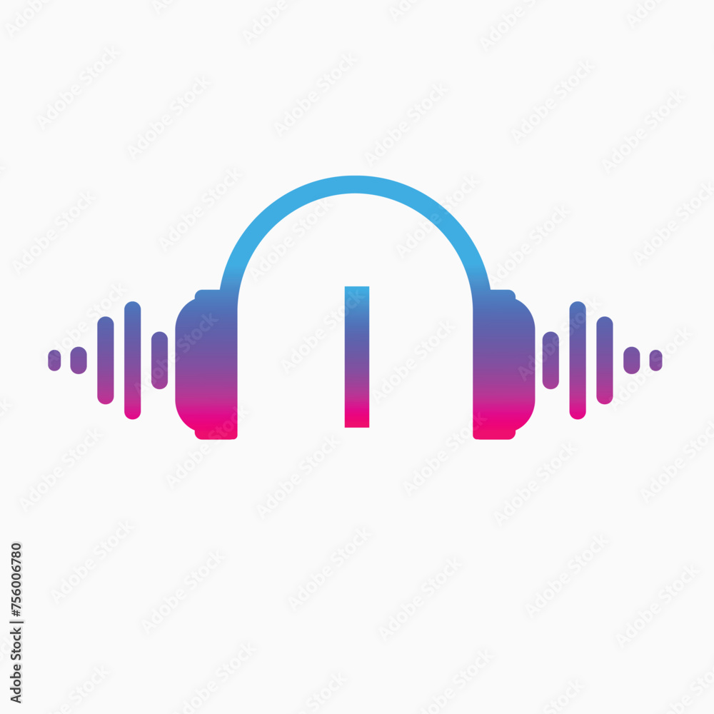 I letter Headphones with sound wave with Pulse music player element. Logo template electronic music, equalizer, store, dj, nightclub, disco. Audio wave logo concept, Abstract Shape vector