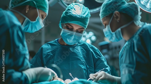 Surgeons Performing Operation in Operating Room, Highlighting the precision and focus of medical professionals in a high-stakes medical environment, photo