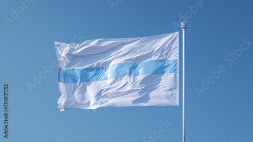 A white, blue and white flag of free Russia flying in the wind against a clear sky, AI