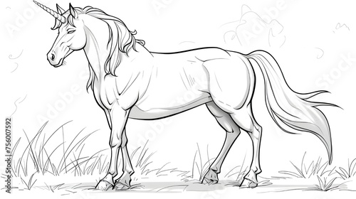 Cute Horse coloring book illustration vector. Unicorn coloring book line art design vector illustration.
