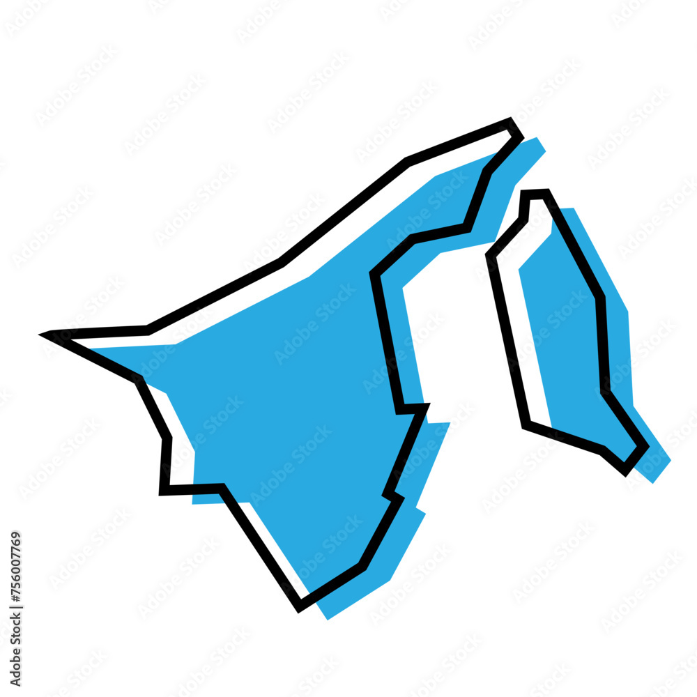 Brunei country simplified map. Blue silhouette with thick black contour outline isolated on white background. Simple vector icon Brunei country simplified map. Blue silhouette with thick black contour outline isolated on white background. Simple vector icon