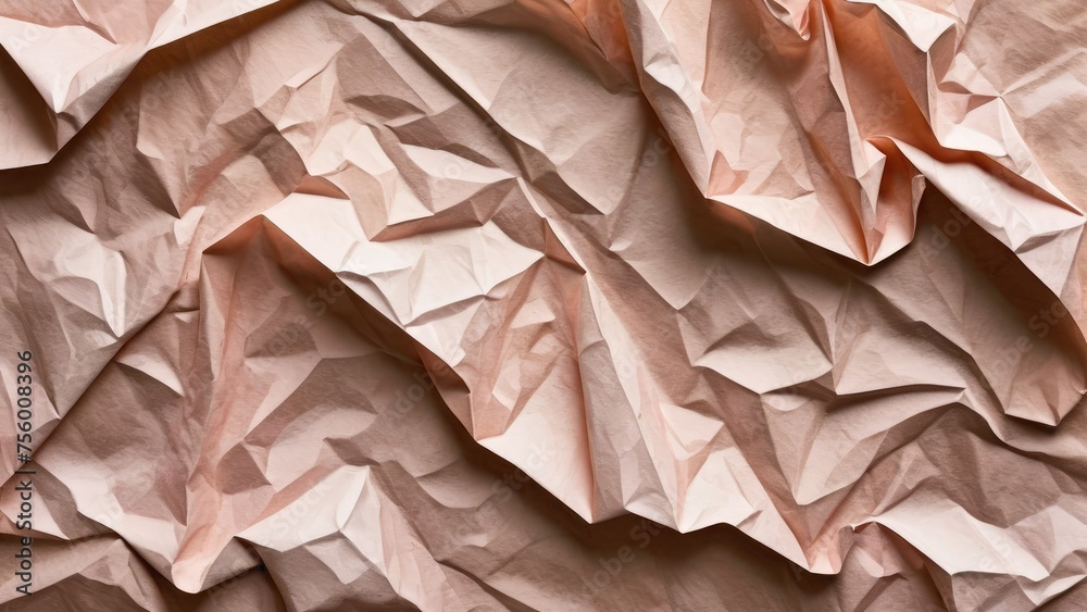 Crumpled paper texture serves as a canvas for a mixture of pastel pink and sepia brown aquarelle watercolors, creating a gentle interplay of hues, with light reflecting off the uneven surface Crumpled paper texture serves as a canvas for a mixture of pastel pink and sepia brown aquarelle watercolors, creating a gentle interplay of hues, with light reflecting off the uneven surface