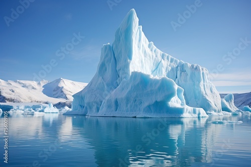 Huge White Iceberg Reflected in Cold Ocean Water