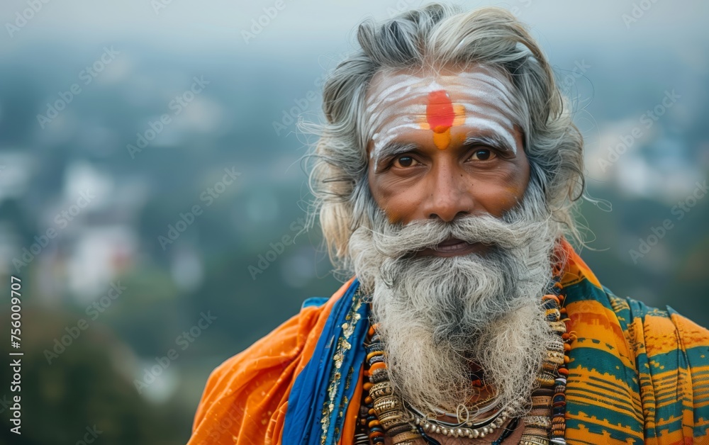 uomo indiano dalla lunga barba grigia