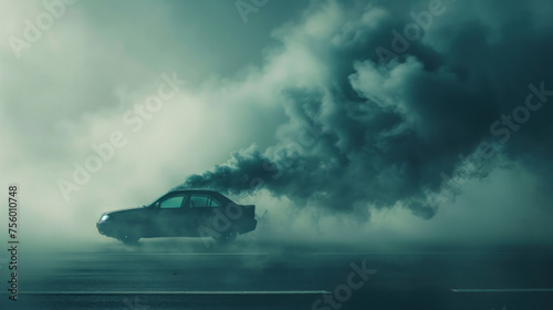 Car emits carbon dioxide. Generative AI © Hokmiran