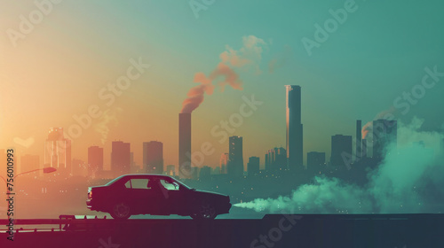 Car emits carbon dioxide. Antipollution concept. vehicle pollution. Generative AI