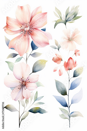 Elegant watercolor painting of delicate flowers and leaves.