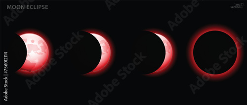 Moon Eclipse phases viewed from outer space. 3D Illustration