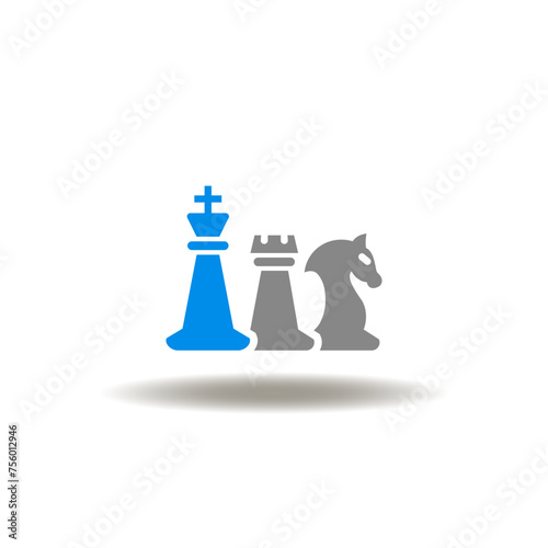 Vector illustration of chess figures: king, rook, knight. Icon of strategy. Symbol of competition, challenge, thinking, leadership.