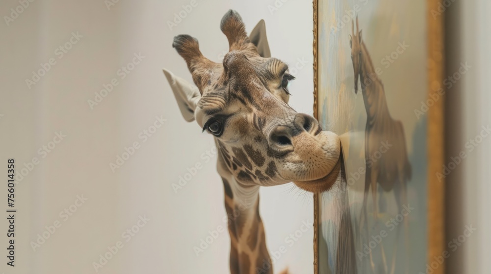 giraffe coming out of a painting generative ai