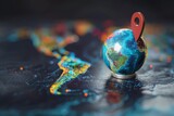 3D earth globe with pinpoints online deliver service, delivery tracking, pin location point marker of shipment map 3d. Product shipping out from world map. Delivery icon 3d render illustration
