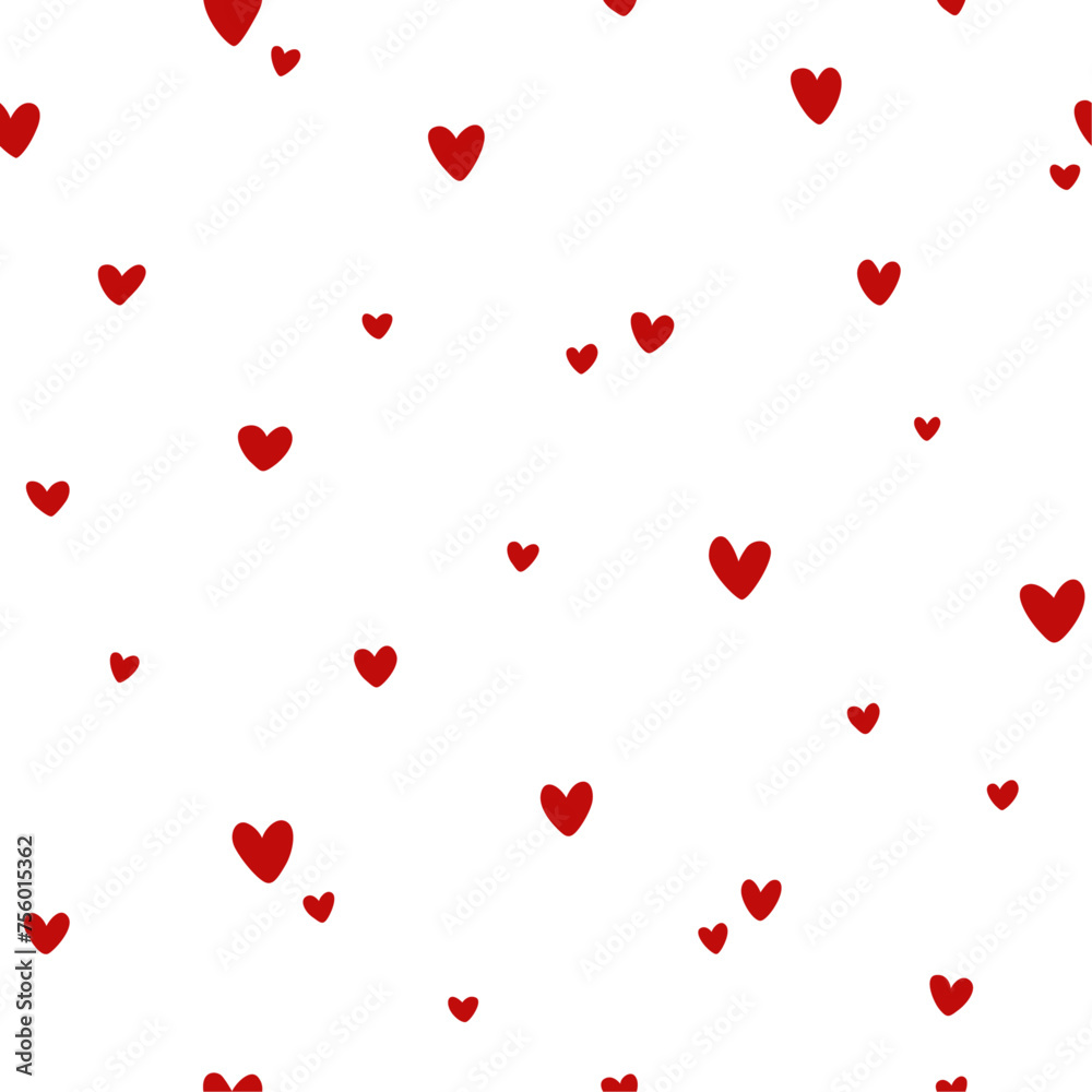 Seamless pattern with red hearts on white background. Vector illustration. Texture for print, textile, fabric.