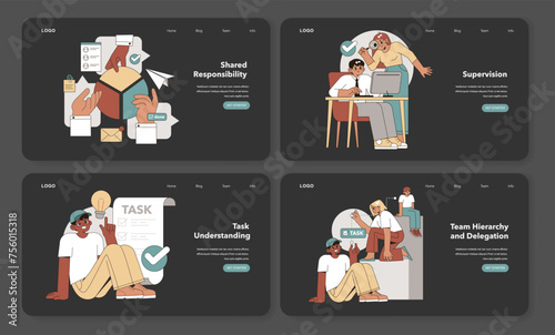 Task Delegation set. Vector illustration.