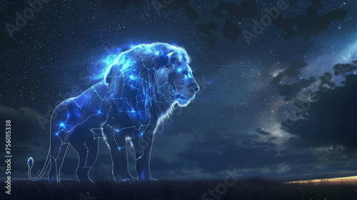 Leão feito de estrelas e luz no ceu © Vitor