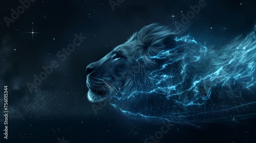 Leão feito de estrelas e luz no ceu photo