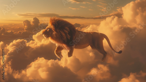 Leão caminhando sobre as nuvens no ceu - Papel de parede photo
