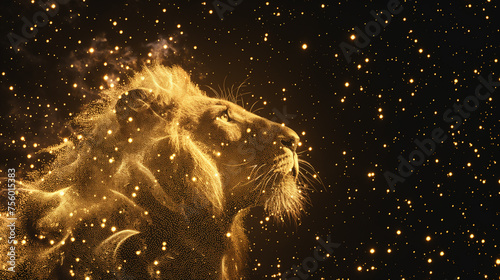 Leão feito de estrelas e luz no ceu
