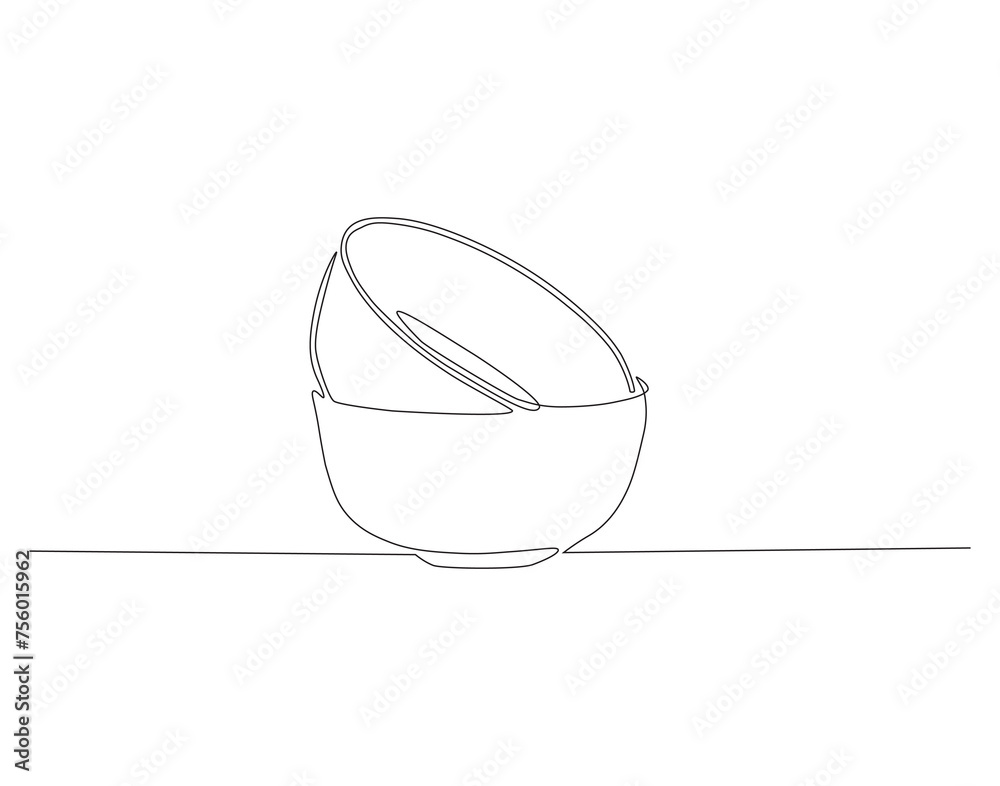 Continuous Line Drawing Of Stack Of Bowls. One Line Of Bowls. Bowls Continuous Line Art. Editable Outline.