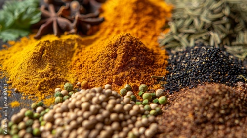 A blend of spices  including turmeric  cumin  coriander and pepper generative ai