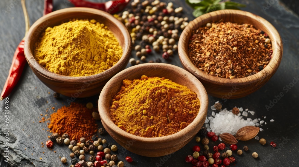 A blend of spices, including turmeric, cumin, coriander and pepper generative ai