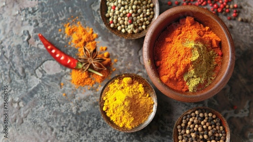 A blend of spices, including turmeric, cumin, coriander and pepper generative ai