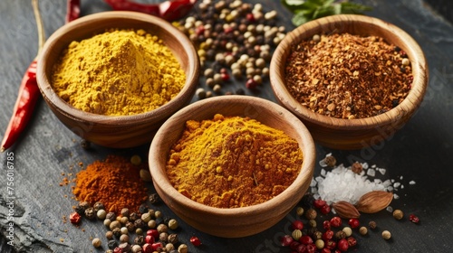 A blend of spices  including turmeric  cumin  coriander and pepper generative ai