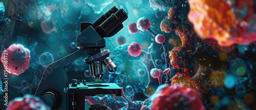Microscope and macro view of organic structure, abstract background for microbiology theme. Concept of science, micro life, microscopic, research, biology, cell