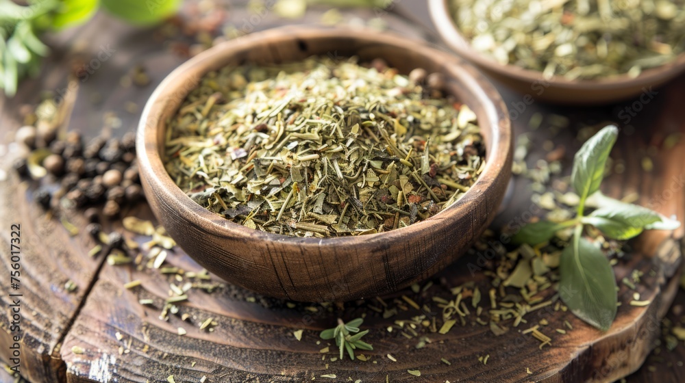Dried herb that provides a robust and slightly bitter flavor, commonly used in Italian and Mediterranean cuisine. generative ai Dried herb that provides a robust and slightly bitter flavor, commonly used in Italian and Mediterranean cuisine. generative ai