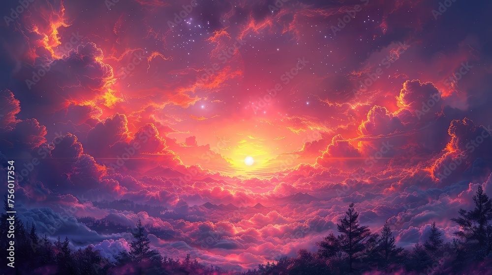 Immerse yourself in the colorful sky concept with a dramatic sunset, showcasing a twilight-colored sky adorned with clouds.jpeg