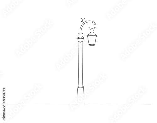 Continuous Line Drawing Of Spotlight Street Light. One Line Of Street Light. Lamp Continuous Line Art. Editable Outline.