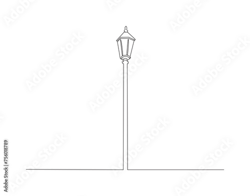 Continuous Line Drawing Of Spotlight Street Light. One Line Of Street Light. Lamp Continuous Line Art. Editable Outline.