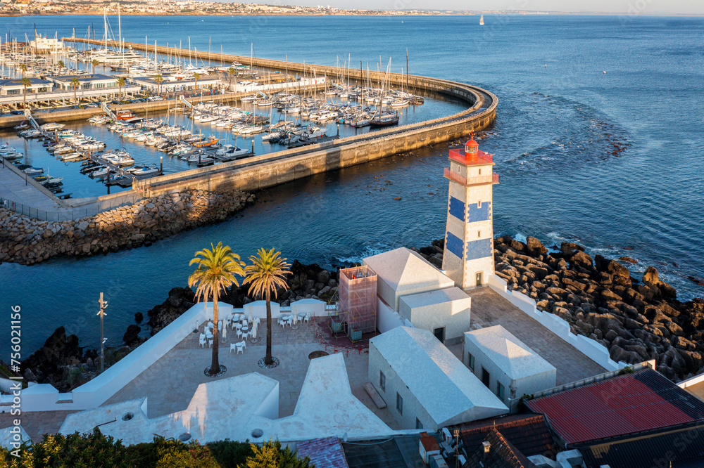 Panoramic view of Santa Marta lighthouse and marina of Cascais