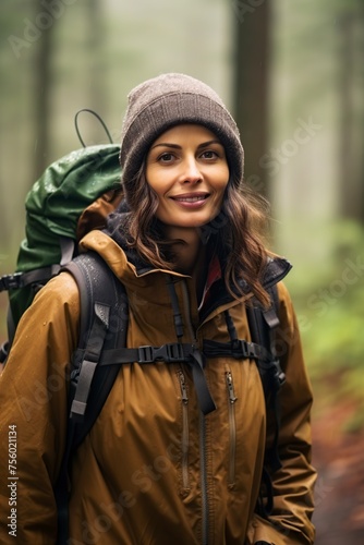 middle aged woman hiking on vacation enjoying nature
